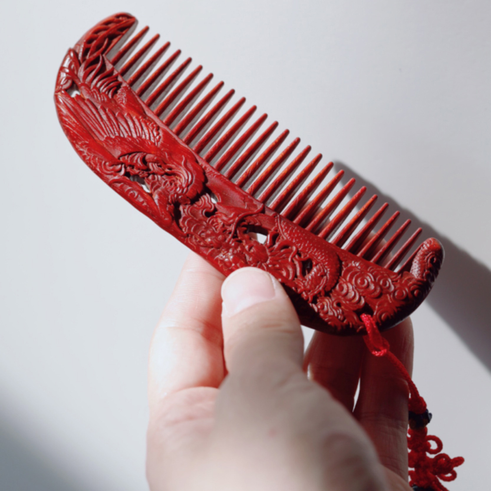 印度小叶紫檀龙凤呈祥防静电木质梳子精雕手工艺木梳文玩收藏送礼