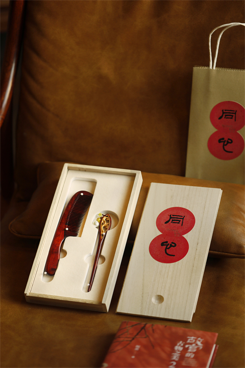 印度小叶紫檀寄瑶木梳子发簪同心套装实木雕刻制文玩收藏品送礼