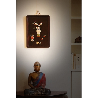 老挝大红酸枝百宝嵌清供图挂屏独