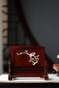 印度小叶紫檀百宝嵌玉堂富贵台屏插屏置于书房案桌文玩木雕收藏品