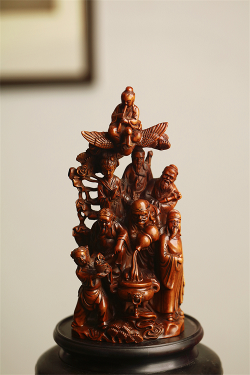 湖北小叶黄杨木仿古八仙来相会摆件纯手工雕刻制像文玩木雕收藏品