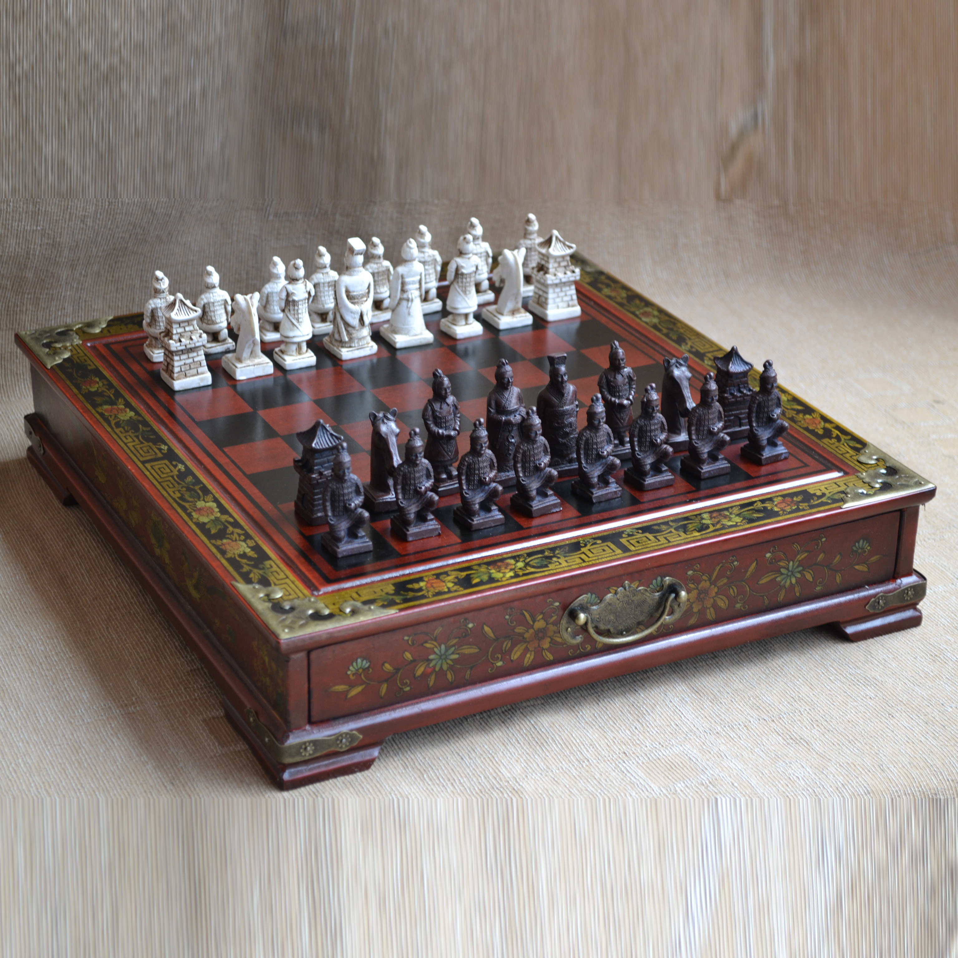 中号复古国际象棋立体兵马俑人物棋子木质台式棋盘中国风外事礼品