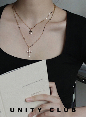 美国产14k注金亮片十字架锁骨链