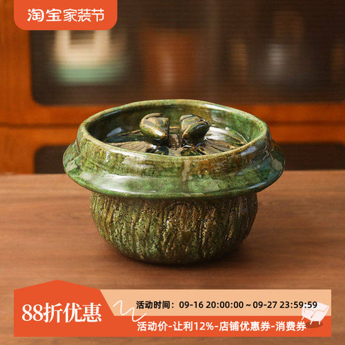 小葵川町屋 日本原装进口信乐烧云井窑绿釉满釉陶土米饭锅土锅