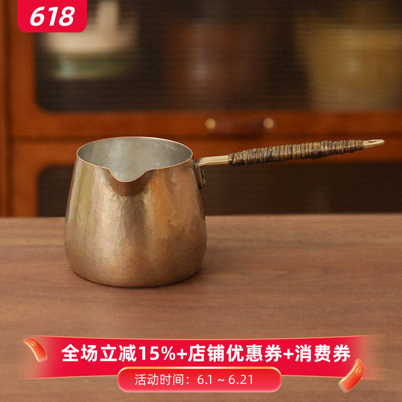 小葵川町屋日本进口富贵堂手作锤纹侧把金色分享壶铜壶直火手冲壶