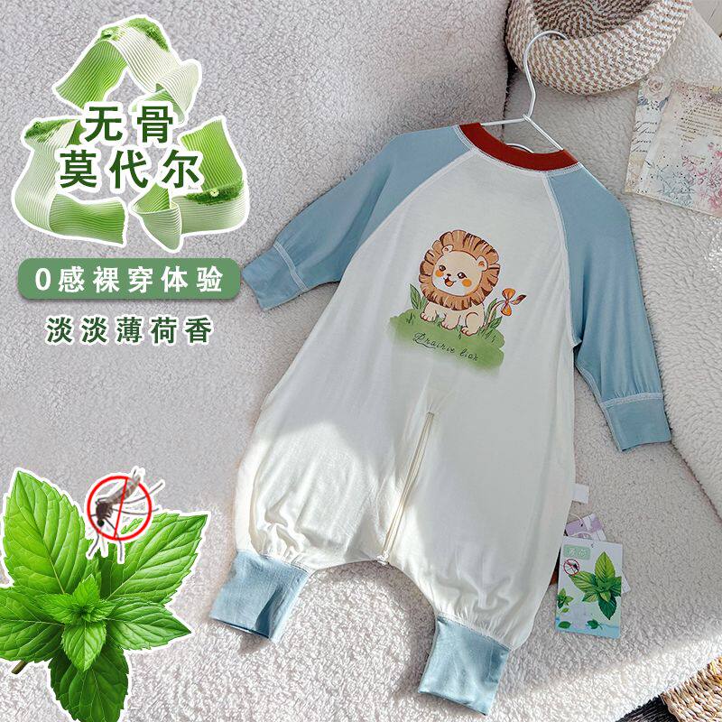 A类薄无骨春夏秋卡通莫代尔婴儿睡袋宝宝连体衣儿童空调服防踢被