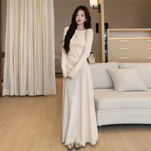 慵懒高级感收腰长裙套装 温柔风针织连衣裙子女秋冬季 法式 2025新款