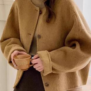 宽松显瘦圆领毛呢外套 小香风韩版 2025新款 秋冬双面羊绒大衣女短款