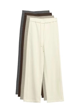 56391秋冬磨毛薄绒松紧腰直筒糯米裤 羊毛莫代尔莱赛尔