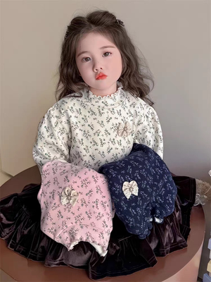 女童秋冬打底2025新款儿童长袖T恤中领碎花打底洋气公主风上衣潮