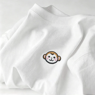 禧衫猴子刺绣长袖T恤男女宽松纯棉圆领休闲上衣全棉宽松型休闲风