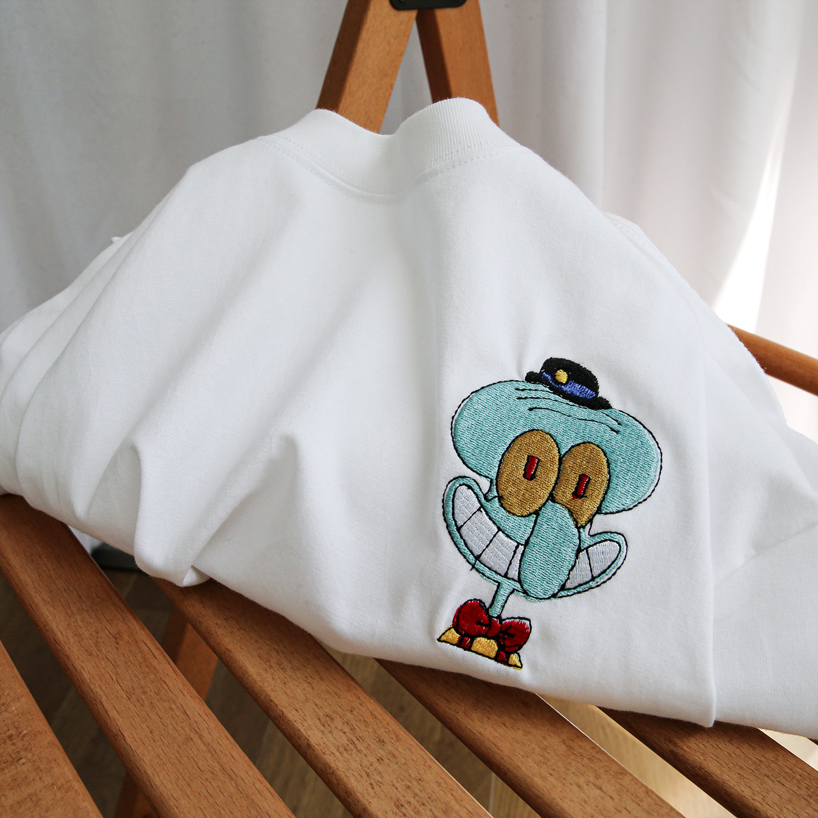 禧衫章鱼哥美式刺绣t恤短袖休闲纯棉宽松印花男女款海绵宝宝圆领