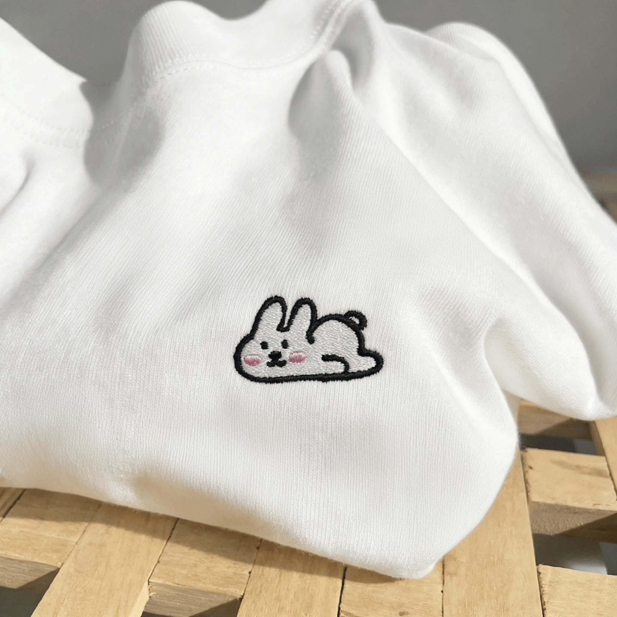 禧衫趴趴兔子头像刺绣短袖T恤男女同款纯棉宽松版情侣装夏季上衣