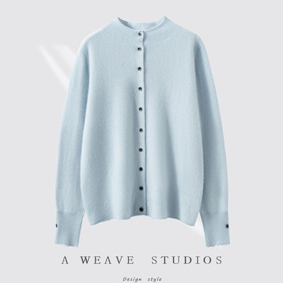 半高领山羊绒针织开衫外套女纯色