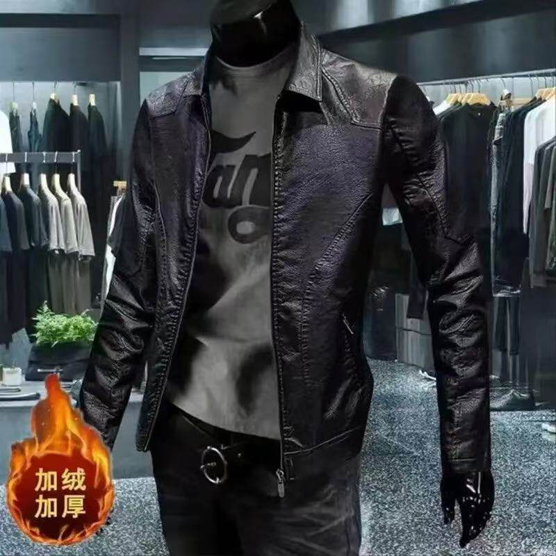 翻领男士皮衣秋冬季新款加绒夹克外套男装皮夹克8898P58加棉65,男装皮衣,星座四季星座1412