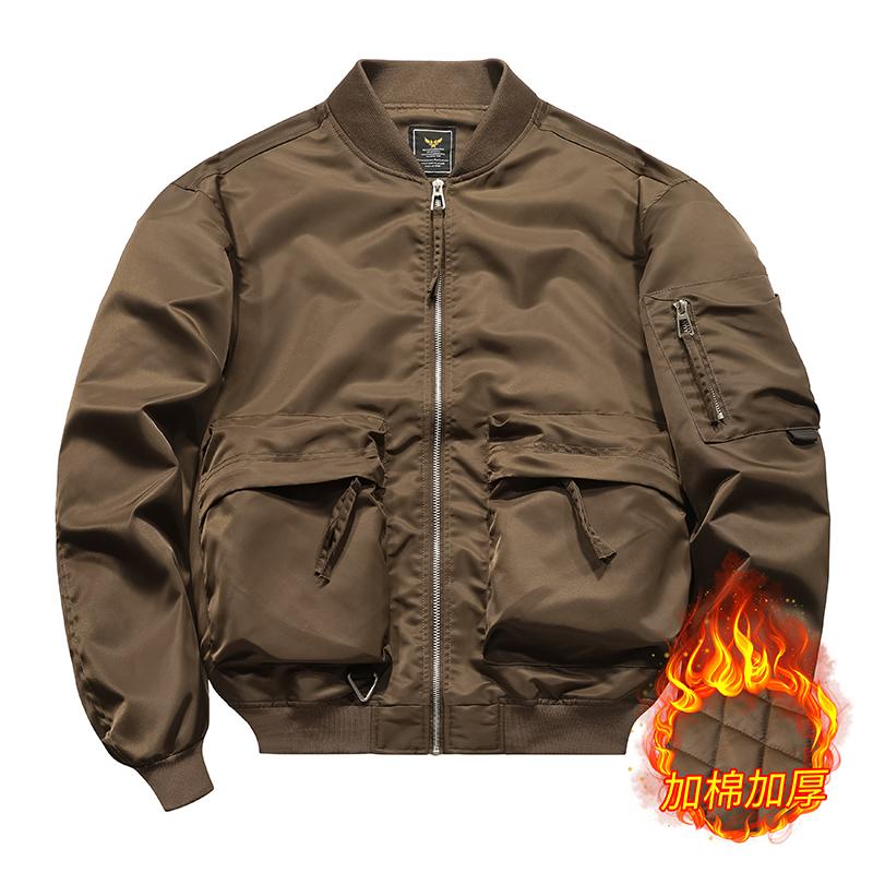 秋冬工装夹克上衣男士加绒加厚飞行员棒球服外套JK370薄P95厚P105，男装夹克，星座四季星座1412