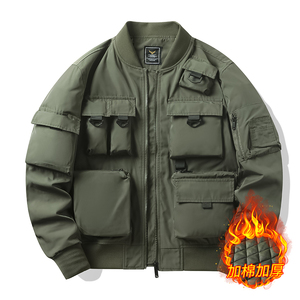 春秋男士夹克外套工装多口袋加棉保暖冬装茄克JK351-薄P175厚P190,男装夹克,星座四季星座1412