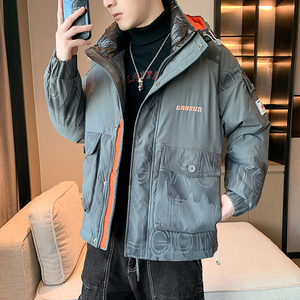 90白鸭绒 2022冬加厚宽松休闲立领羽绒服男中性保暖外套Y818图片