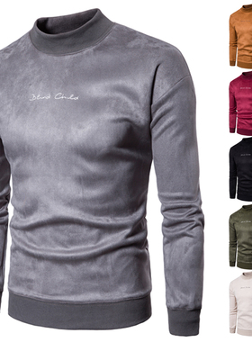 麂皮绒面料6色外贸新品男士青春亚马逊速卖通半高领卫衣WY01-P55