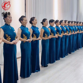 烟云舞新款 丝绒鱼尾复古优雅宴会走秀礼服国风模特走秀旗袍演出服