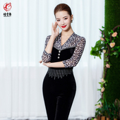 礼仪模特走秀训练服装 豹纹形体仪态导师服修身 高端时尚 烟云舞新款