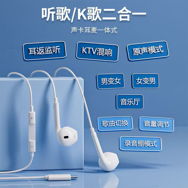 全民游戏 耳机有线声卡直播唱歌专用Type适用手机苹果录歌 [山景]