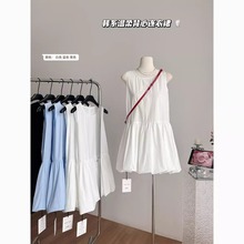 韩系简约大码女装夏季花苞连衣裙260气质小个子背心短裙300斤潮流