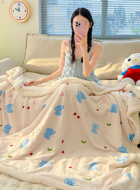 2025新款双层加厚牛奶绒羊羔绒毛毯ins可爱风