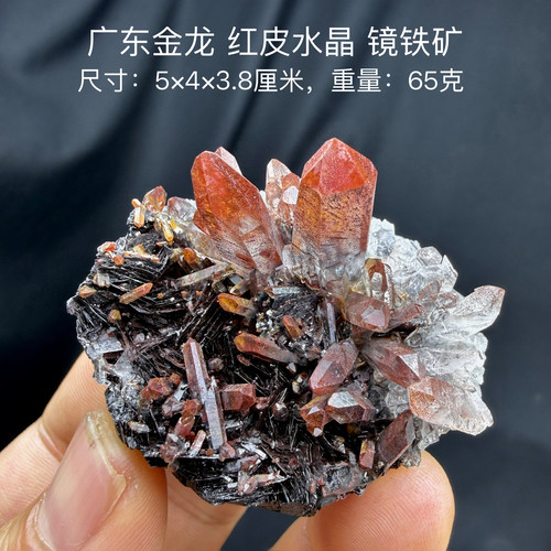 广东金龙红水晶镜铁矿 天然矿物晶体标本矿石原石收藏石头摆件d17
