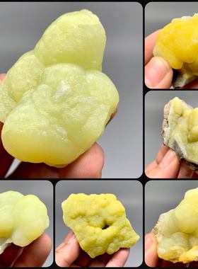 云南青黄色精品丝绢光泽菱锌矿 天然原矿石矿物晶体教学标本摆件