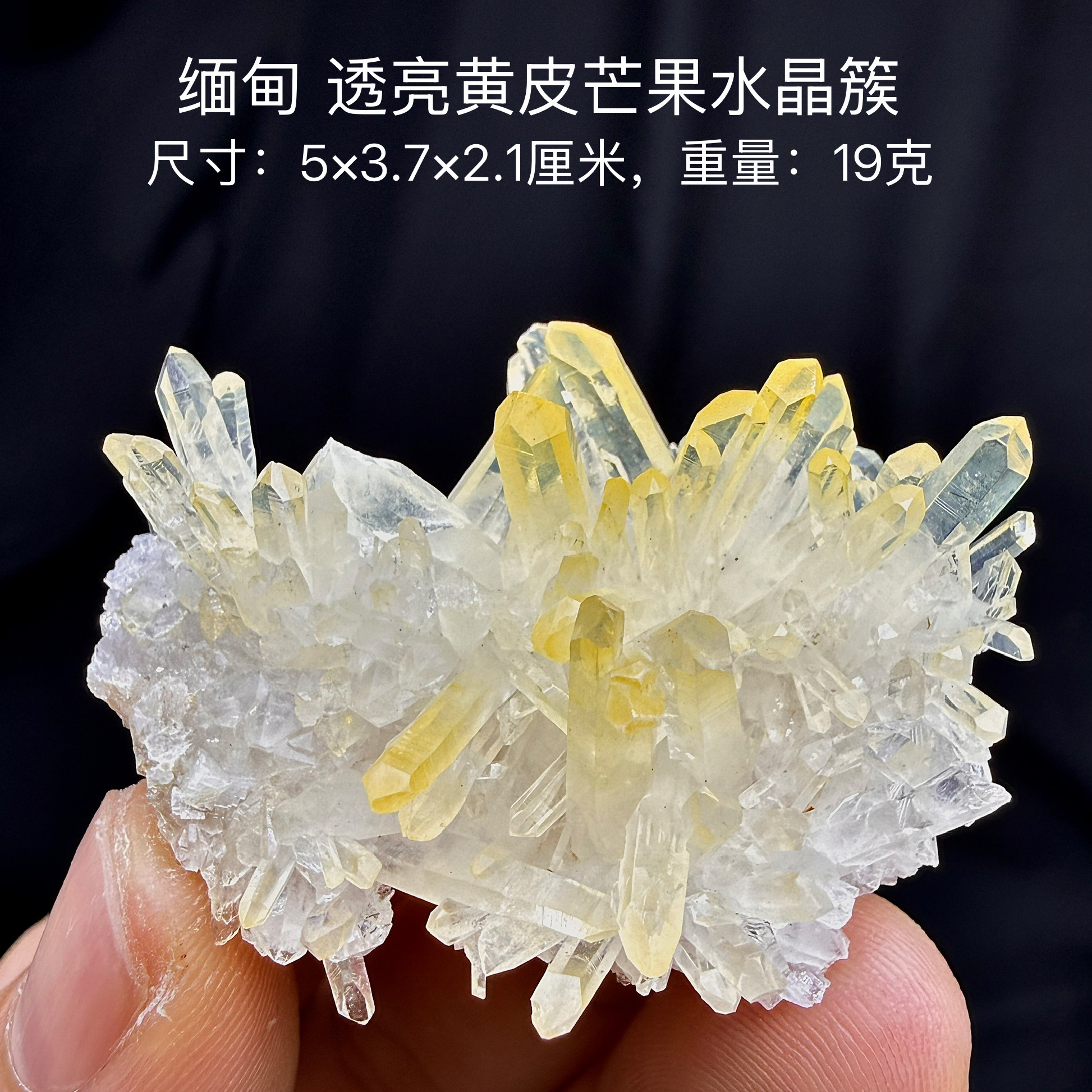 缅甸透亮黄皮芒果水晶簇 天然矿物晶体标本矿石原石收藏摆件d33