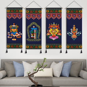 藏族挂画布艺少数民族装饰画八宝图客厅墙面挂布民宿装饰布画藏式
