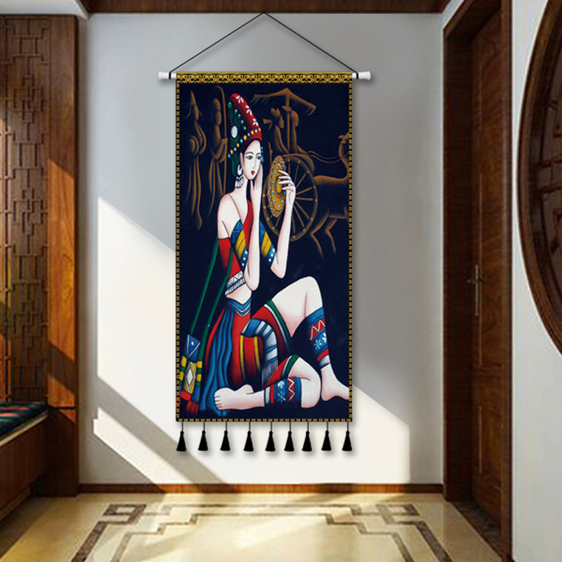 苗族挂画布艺云南少数民族挂毯挂布客厅玄关走廊竖版超大装饰画