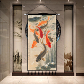 饰挂布挂毯画玄关超大布画 饰画客厅背景墙装 中式 挂画布艺九鱼图装
