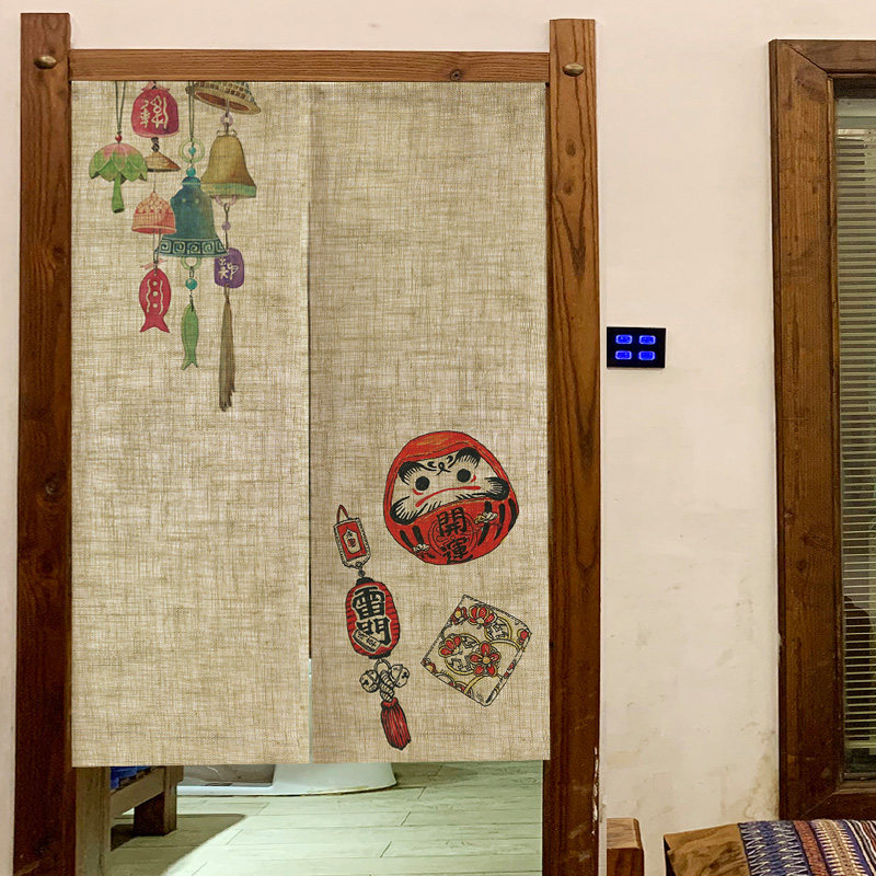 日式半帘布艺门帘客厅隔断帘免打孔榻榻米茶室布帘素色麻布挂帘