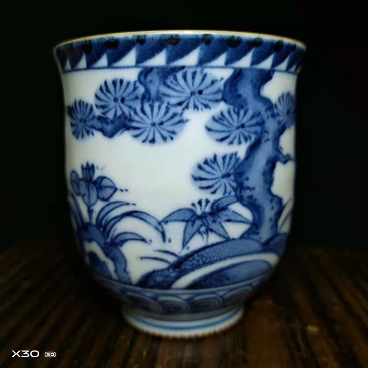 日本回流瓷器青花手绘茶杯,底款光峰日本进口老物品未使用收藏品