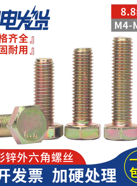 8.8级镀彩锌黄锌全牙螺纹外六角头螺丝栓钉M4M5M6M8M10M12M14-M24