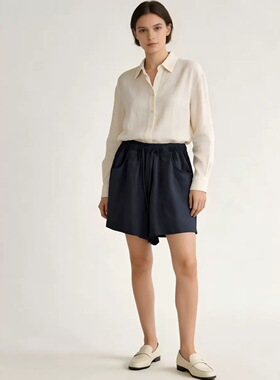 【大潘专享】苎麻天丝裤夏季新款女装现货美式抽绳麻A字022