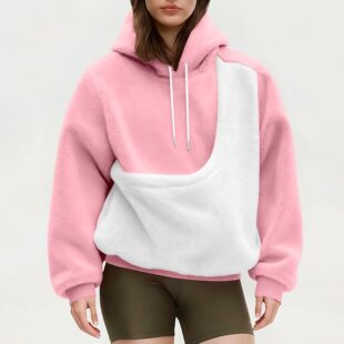 秋冬爆款撞色布连帽卫衣前大兜袋