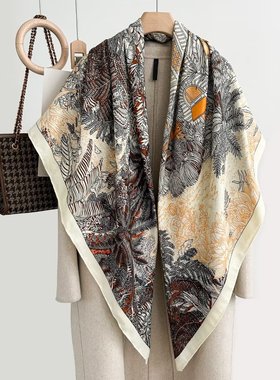 热带雨林高级灰色丝毛大方巾秋冬保暖款丝绒围巾披肩两用