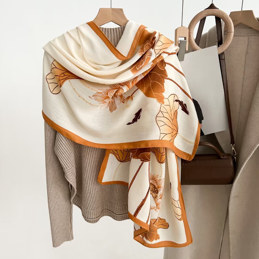 荷塘月色丝毛围巾女秋冬百搭多功能长巾保暖披肩70*180