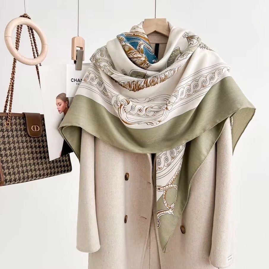 法式轻奢围巾！丝毛围巾手工卷边披肩女外搭保暖方巾丝巾135*135