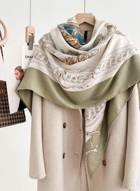 法式轻奢围巾！丝毛围巾手工卷边披肩女外搭保暖方巾丝巾135*135