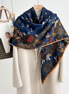 百鸟朝凤丝毛围巾女秋冬百搭多功能方巾保暖披肩135*135