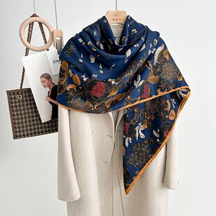 百鸟朝凤丝毛围巾女秋冬百搭多功能方巾保暖披肩135*135