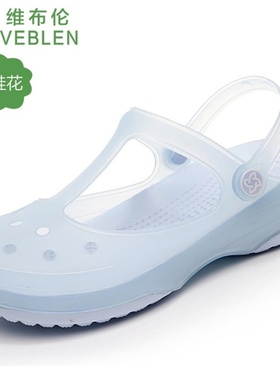 夏季VEBLEN洞洞鞋女士软底沙滩鞋坡跟厚底拖鞋包头防滑凉拖鞋外穿