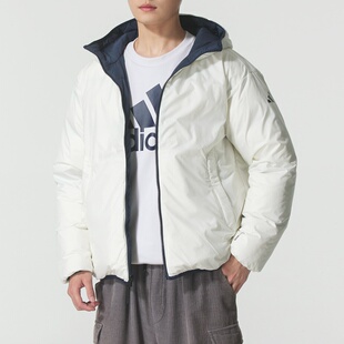 阿迪达斯男子双面穿羽绒服25冬新款保暖两面连帽外套KC2491 2490