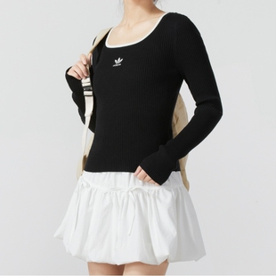 阿迪达斯24春季女子针织衫修身上衣舒适透气内搭运动休闲JM8052