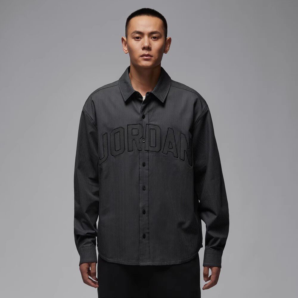 NIKE/耐克男长袖翻领衬衫冬季Jordan宽松休闲条纹外套IB0318-011