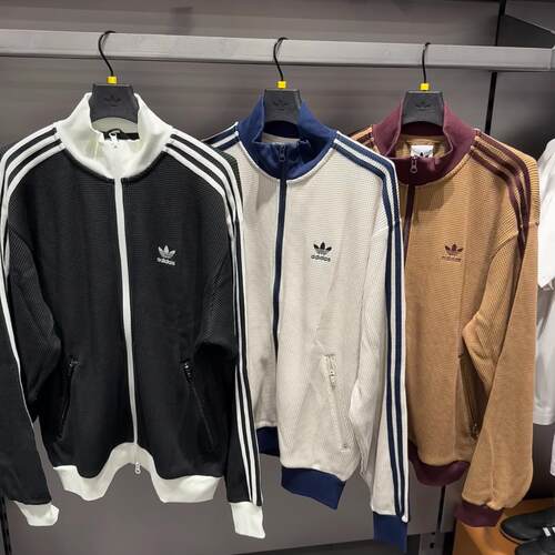阿迪达斯adidas25款秋华夫格立领条纹针织夹克  KC2620 KC2618